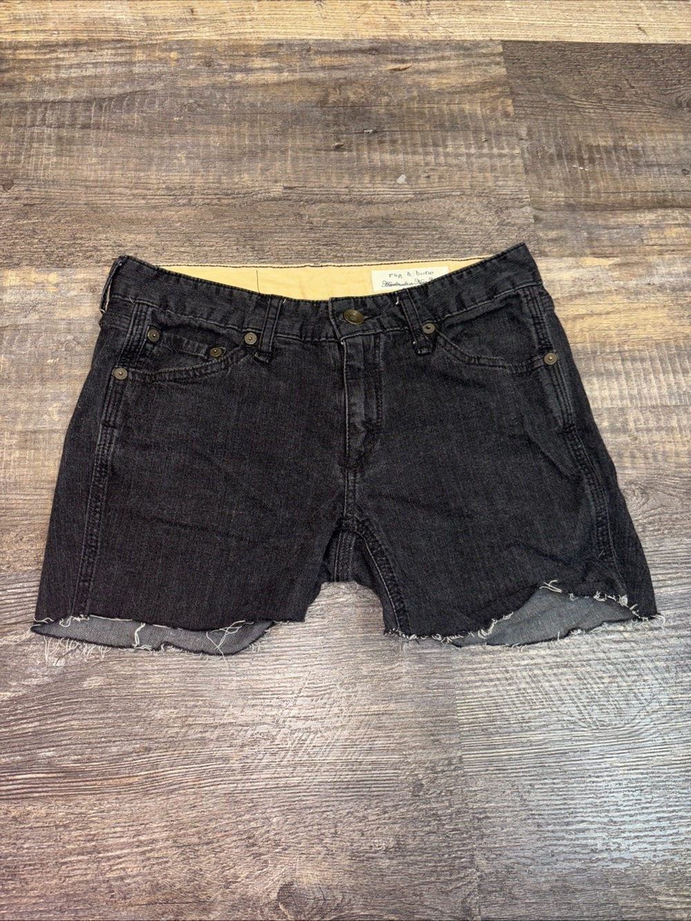 Vintage Y2K Rag & Bone Low Rise Cutoff Black Jean Shorts Size 27 In Waist